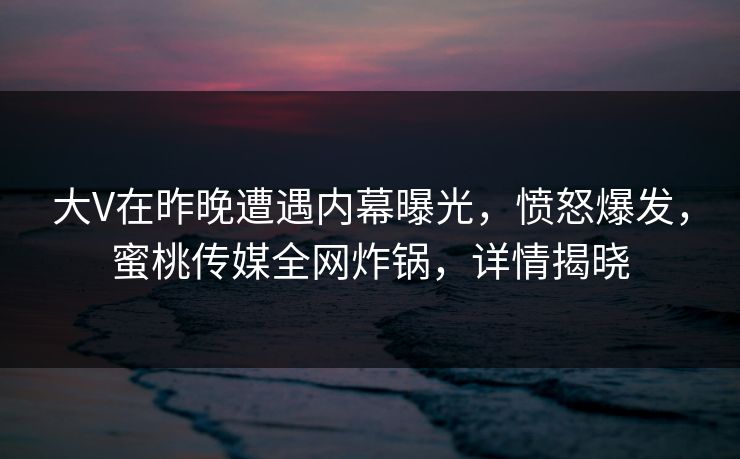 大V在昨晚遭遇内幕曝光，愤怒爆发，蜜桃传媒全网炸锅，详情揭晓